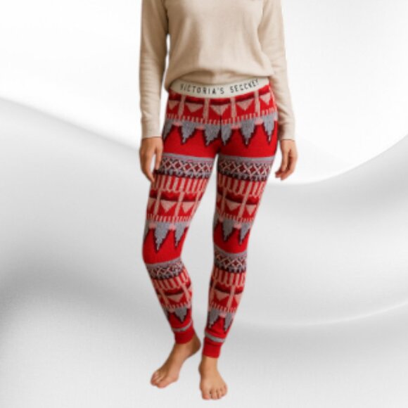 Victoria’s Secret Red Knit Leggings XS Nordic Holiday Print - Picture 1 of 9